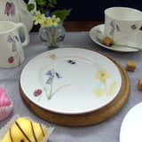 Bee and spring flowers fine bone china cake plate