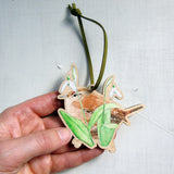 Wren and Snowdrops Wooden Hanging Decoration