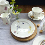Bee and spring flowers fine bone china cake plate