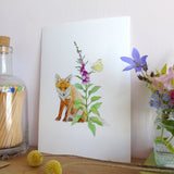 Fox and Foxglove A5 Giclée Fine Art Print
