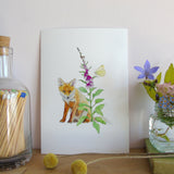 Fox and Foxglove A5 Giclée Fine Art Print