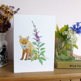 Fox and foxglove greetings card
