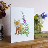 Fox and foxglove greetings card