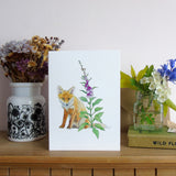 Fox and foxglove greetings card