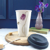 Bee and spring flower bone china travel mug