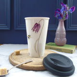 Bee and spring flower bone china travel mug