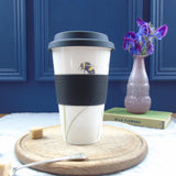 Bee and spring flower bone china travel mug