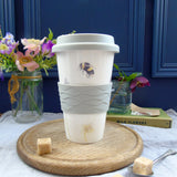 Bee and spring flower bone china travel mug