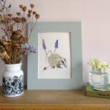 Badger and Grape Hyacinth A5 Giclée Fine Art Print