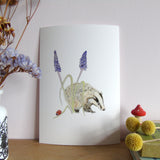 Badger and Grape Hyacinth A5 Giclée Fine Art Print