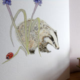 Badger and Grape Hyacinth A5 Giclée Fine Art Print