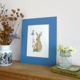 Brown hare and bell heather A5 Giclée Fine Art Print