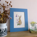 Brown hare and bell heather A5 Giclée Fine Art Print