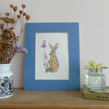 Brown hare and bell heather A5 Giclée Fine Art Print