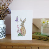 Hare and bell heather greetings card