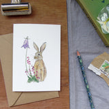 Hare and bell heather greetings card