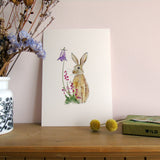 Brown hare and bell heather A5 Giclée Fine Art Print