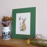 Brown hare and bell heather A5 Giclée Fine Art Print
