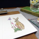 Hare and bell heather greetings card