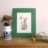 Brown hare and bell heather A5 Giclée Fine Art Print