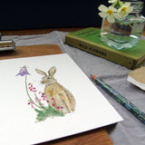 Hare and bell heather greetings card