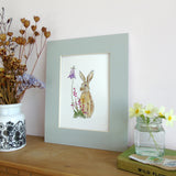 Brown hare and bell heather A5 Giclée Fine Art Print