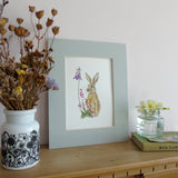 Brown hare and bell heather A5 Giclée Fine Art Print