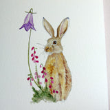 Brown hare and bell heather A5 Giclée Fine Art Print