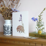 Hedgehog and bluebell greetings card