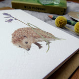 Hedgehog and bluebell greetings card