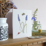Ladybird and Muscari greetings card