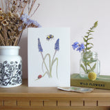 Ladybird and Muscari greetings card