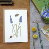 Ladybird and Muscari greetings card