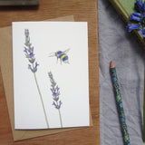Lavender and bee greetings card