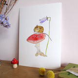 Field mouse on Toadstool A5 Giclée Fine Art Print