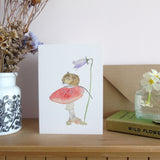 Fieldmouse on toadstool greetings card