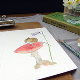 Fieldmouse on toadstool greetings card