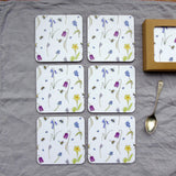 Set of Six Spring Flower and Bee Melamine Coasters