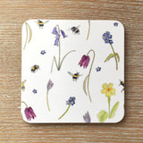Set of Six Spring Flower and Bee Melamine Coasters