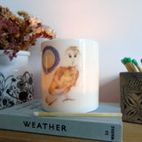 Barn Owl and Moon bone china candle holder