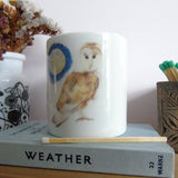 Barn Owl and Moon bone china candle holder