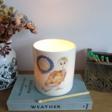 Barn Owl and Moon bone china candle holder