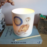 Barn Owl and Moon bone china candle holder