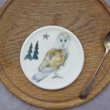 SECONDS Barn owl bone china coaster