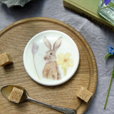Brown hare and crocus coaster