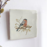 rustic farmhouse wall art with bullfinch and blossom design