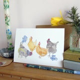 Hens and Forget me nots Easter greetings card