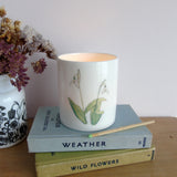 bone china tealight holder with snowdrop flowers watercolour illustration