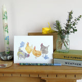 Hens and Forget me nots Easter greetings card