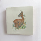 Square ceramic tile with a deer illustration for nature lovers study